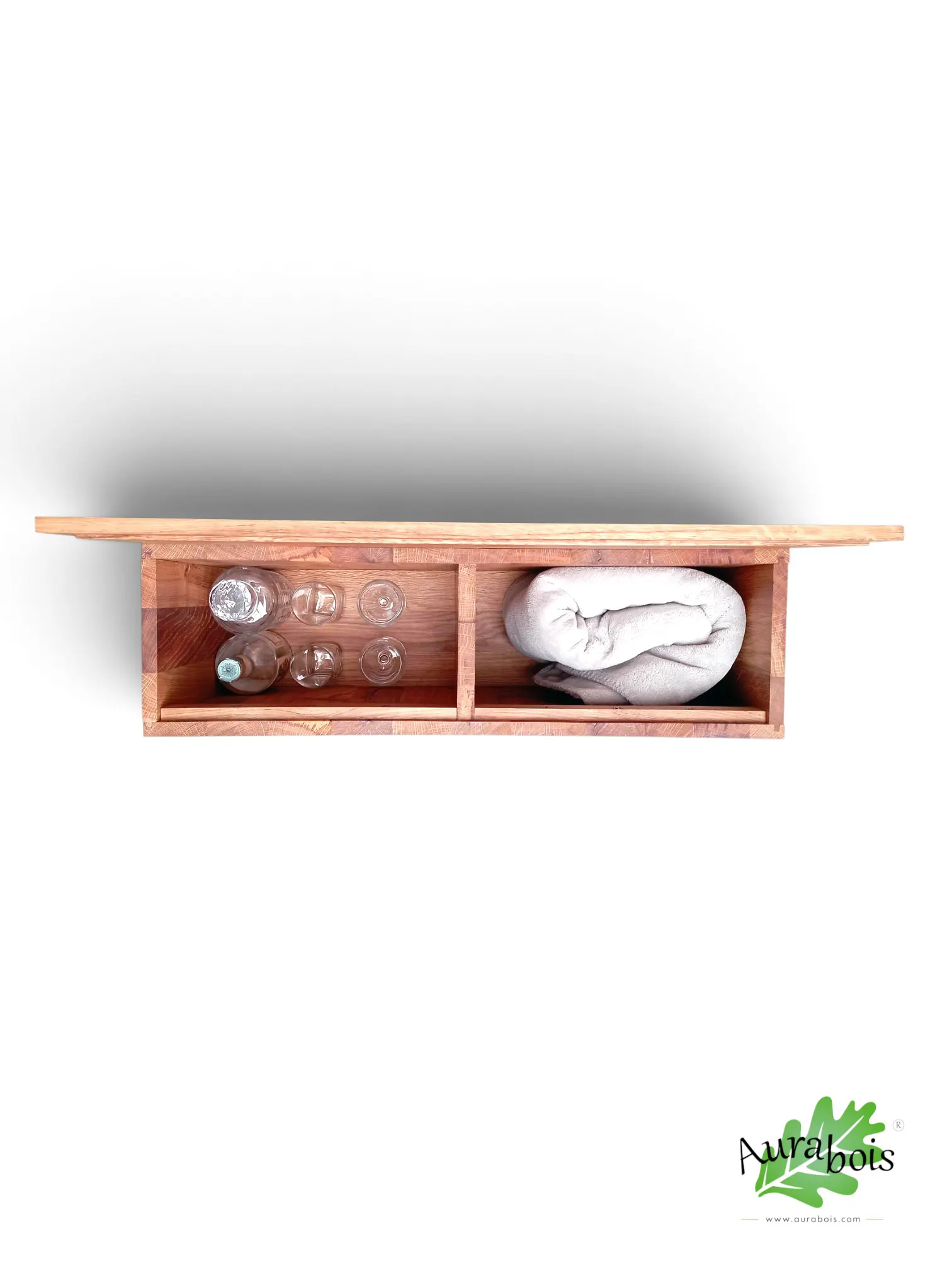 Bout de canapé "Banana" en chêne massif – Rangement vinyle & mini-bar 3 Bout de canapé en chêne massif naturel avec rangement et sculpture de motifs exotiques