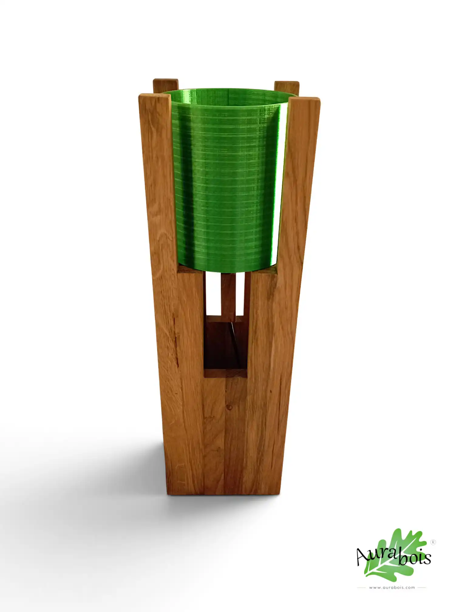 Lampe "Dragon" en chêne massif – Abat-jour vert effet écaille 3 Pied de lampe Dragon en chêne massif avec abat-jour vert effet écaille