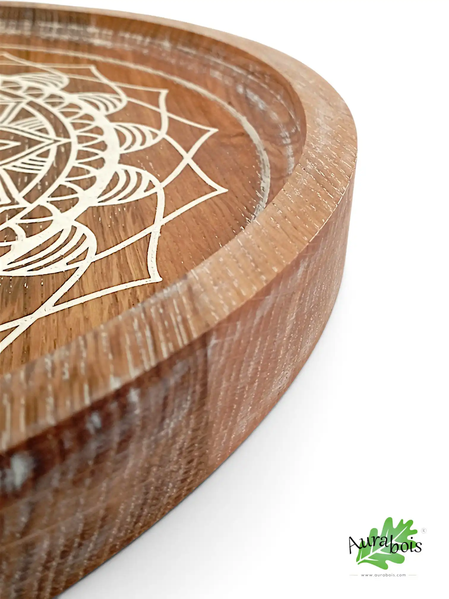 Plateau Mandala One en chêne massif blanc – Style Shabby chic 4 Plateau de service Mandala One en chêne massif blanc Shabby chic