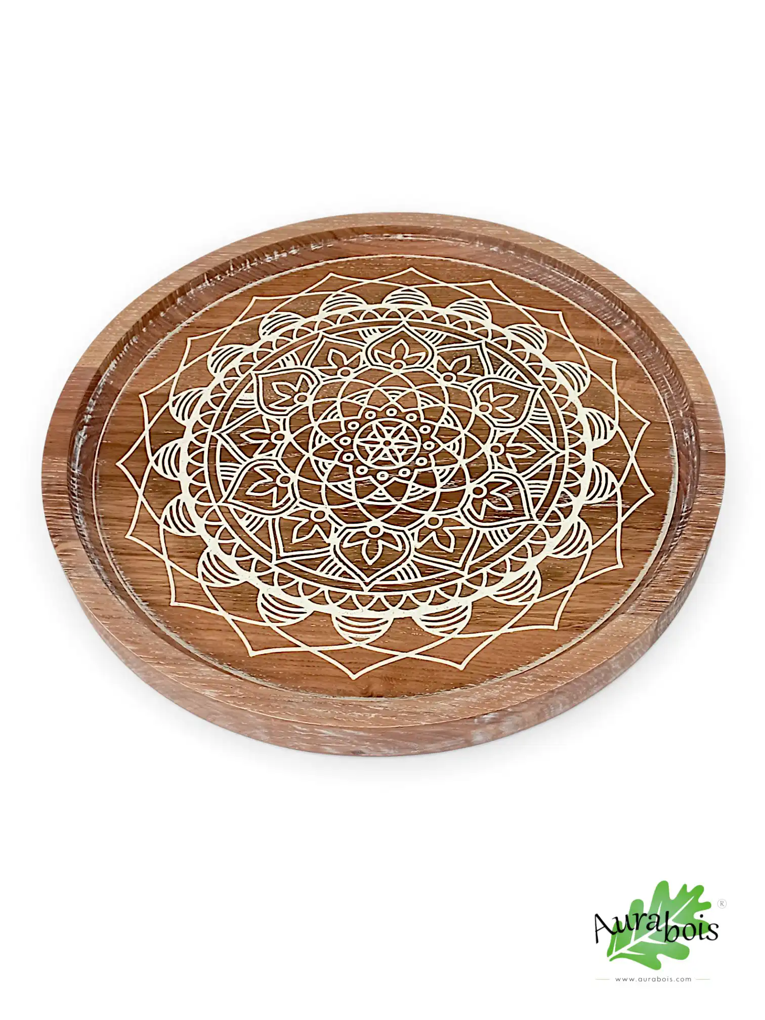 Plateau Mandala One en chêne massif blanc – Style Shabby chic 2 Plateau de service Mandala One en chêne massif blanc Shabby chic