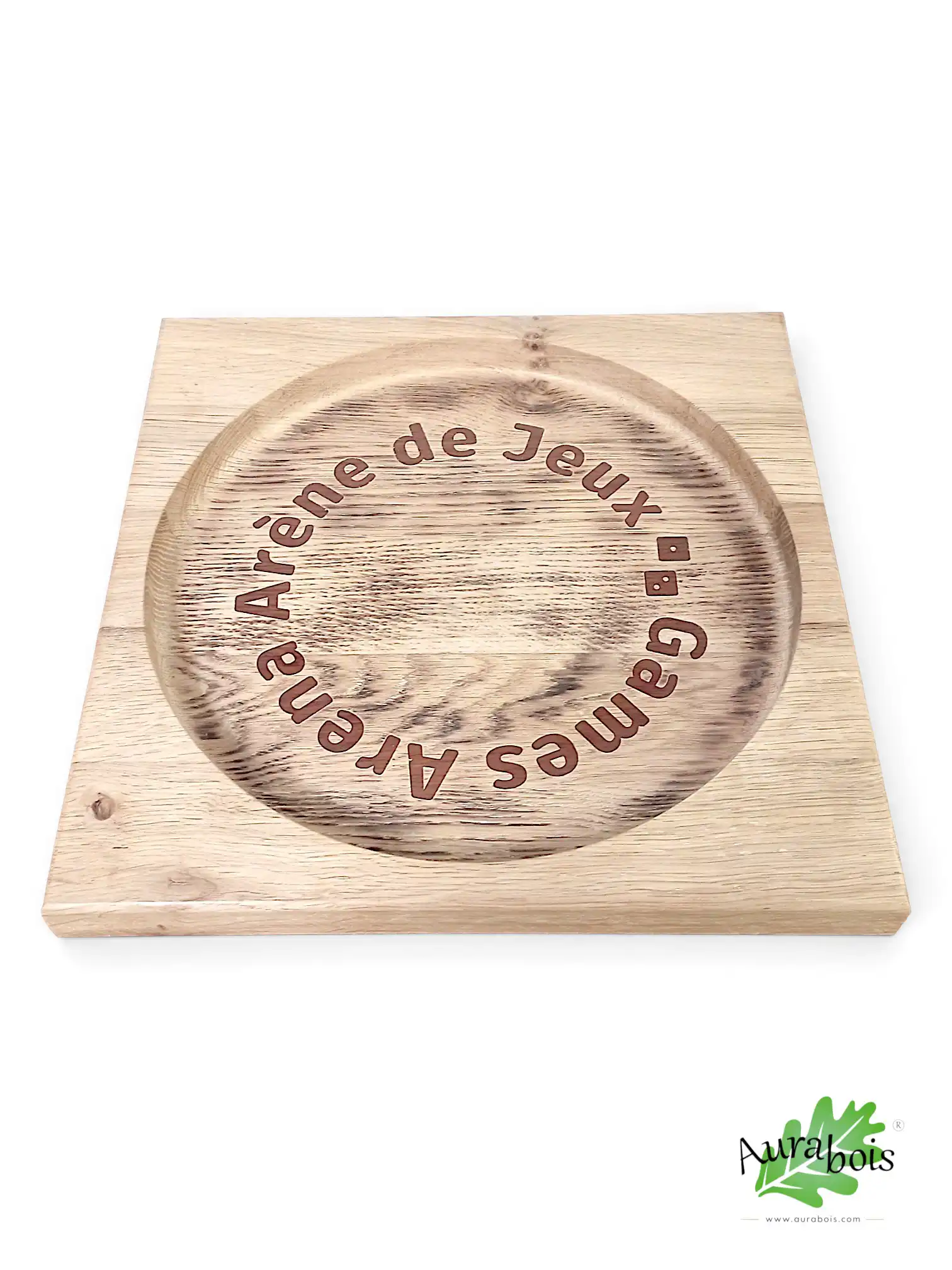 Piste de jeu en bois massif "Arène" Chêne massif huilé – 6 dés inclus 2 Piste de jeux Arène en chêne massif huilé avec 6 dés