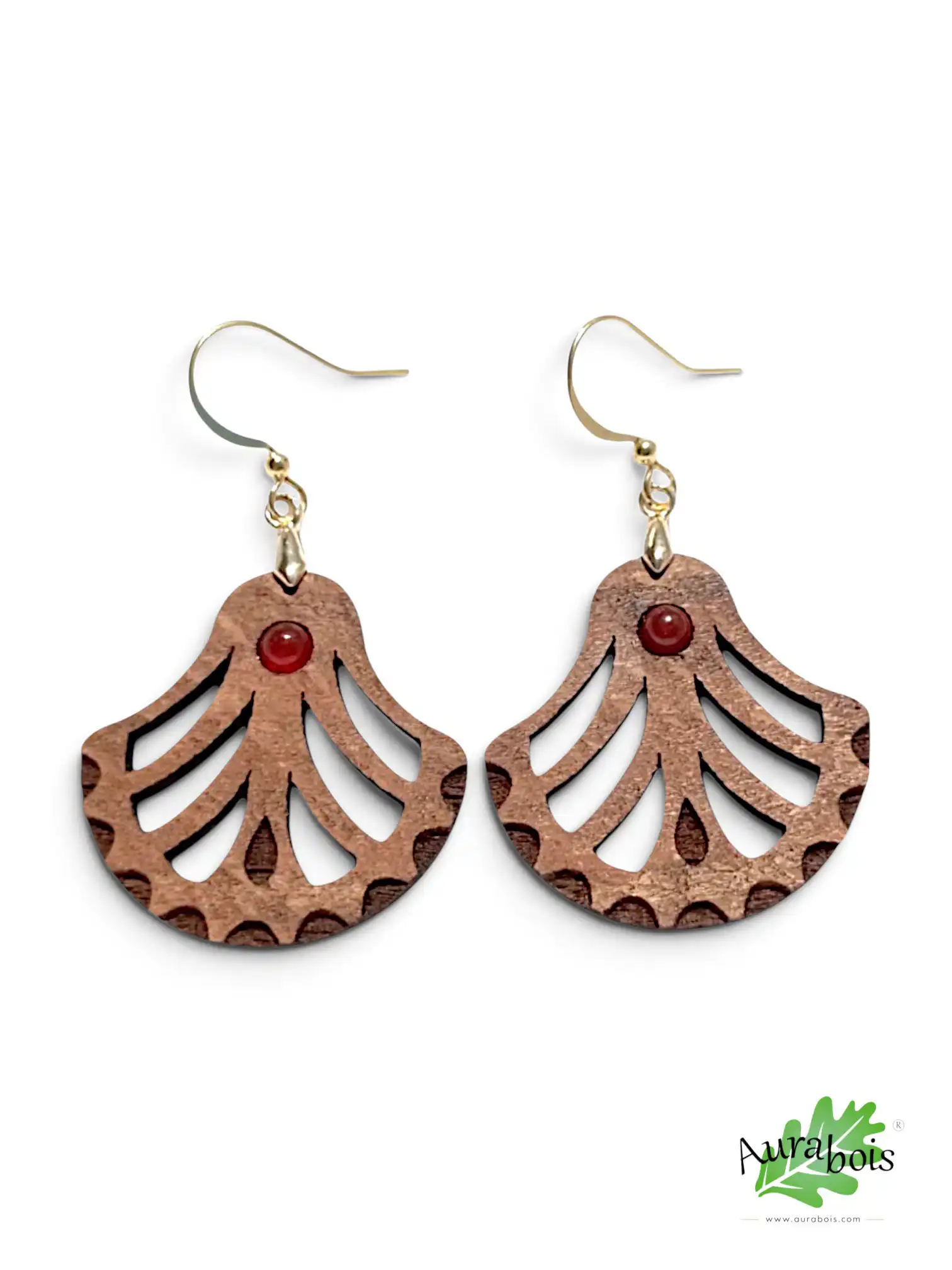 Boucles d'oreilles en bois "Palmier" Pierre d'agate rouge 1 Boucles d'oreilles Palmier en hêtre avec agate rouge naturelle