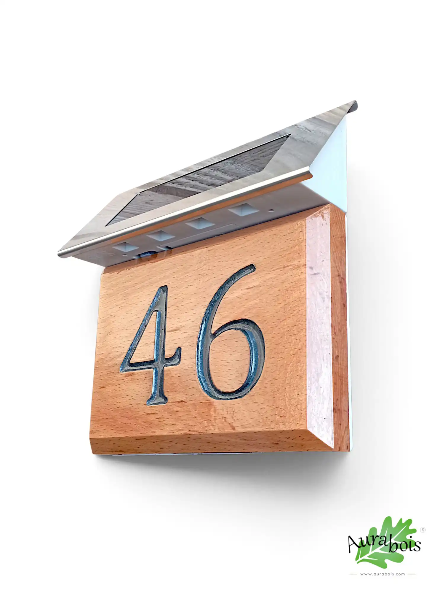 Numéro de maison bois massif personnalisé – Résine et protection extérieure 5 Numéro de maison en hêtre massif huilé avec chiffre gris en résine