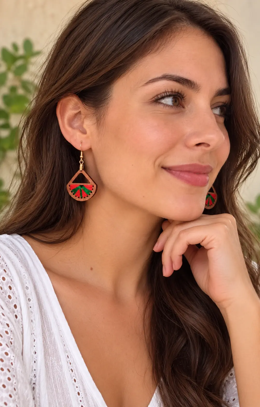 Boucles d'oreilles en bois massif "Colors" coton orange et vert 3 Boucles d'oreilles Mère & Fille Colors en hêtre huilé rouge et vert
