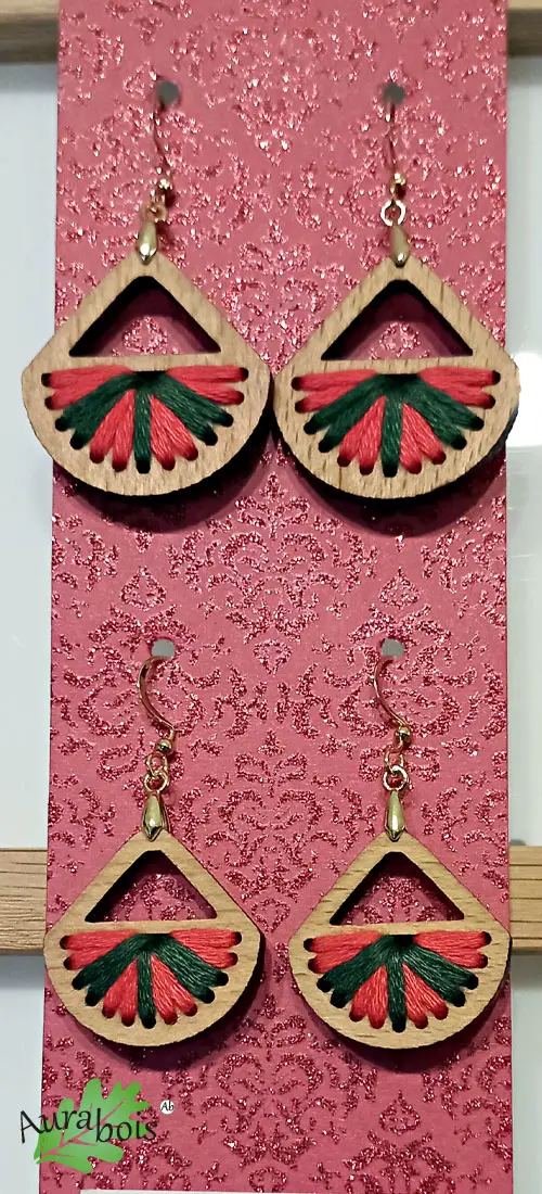 Boucles d'oreilles Mère & Fille "Colors" rouge vert en bois naturel 4 Boucles d'oreilles Mère & Fille Colors en hêtre huilé rouge et vert
