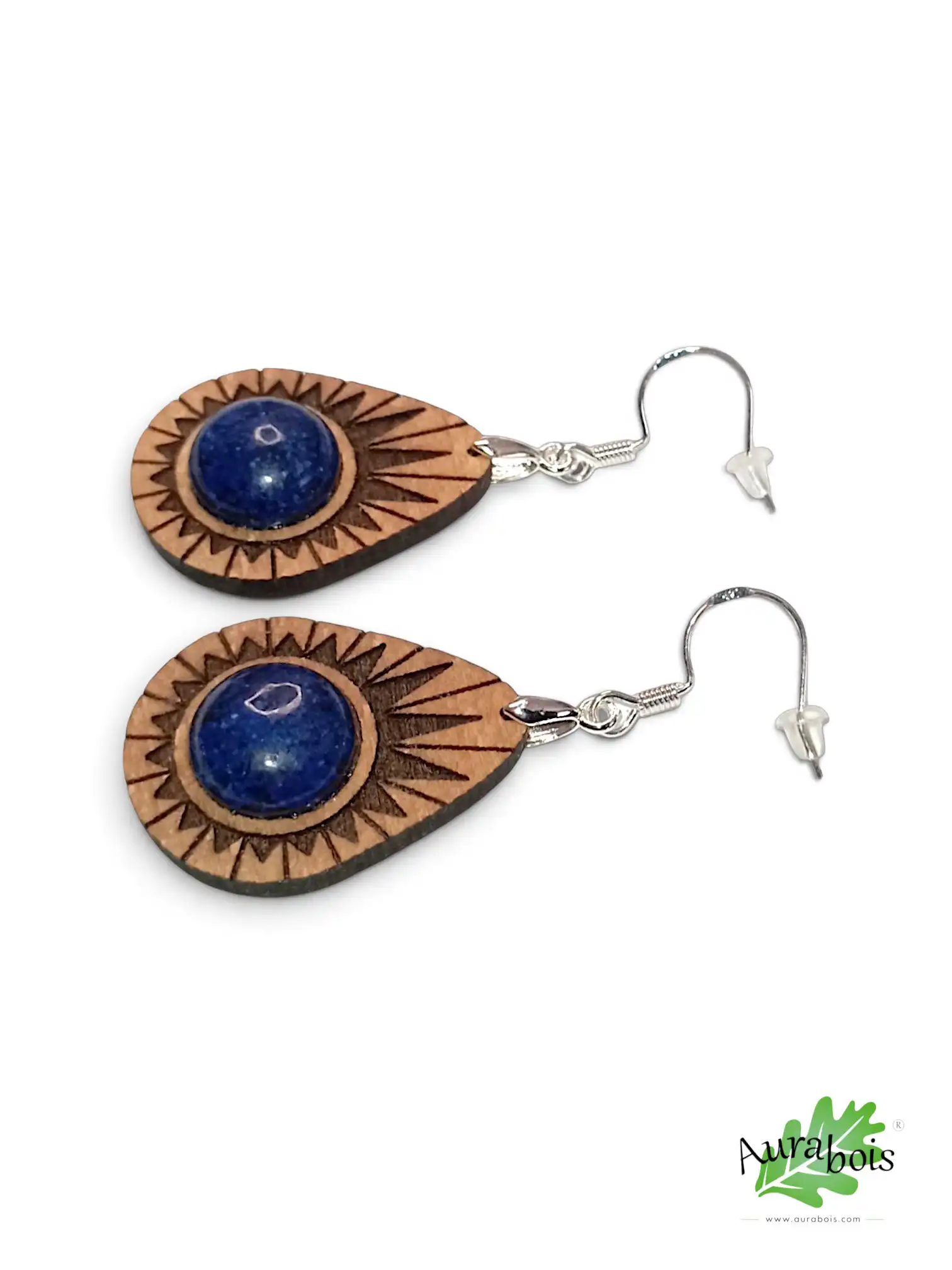 Boucles d'oreilles "Avocat" en bois massif, hêtre et Lapis Lazuli naturelle 5 Boucles d'oreilles Avocat en hêtre massif avec pierre naturelle Lapis Lazuli