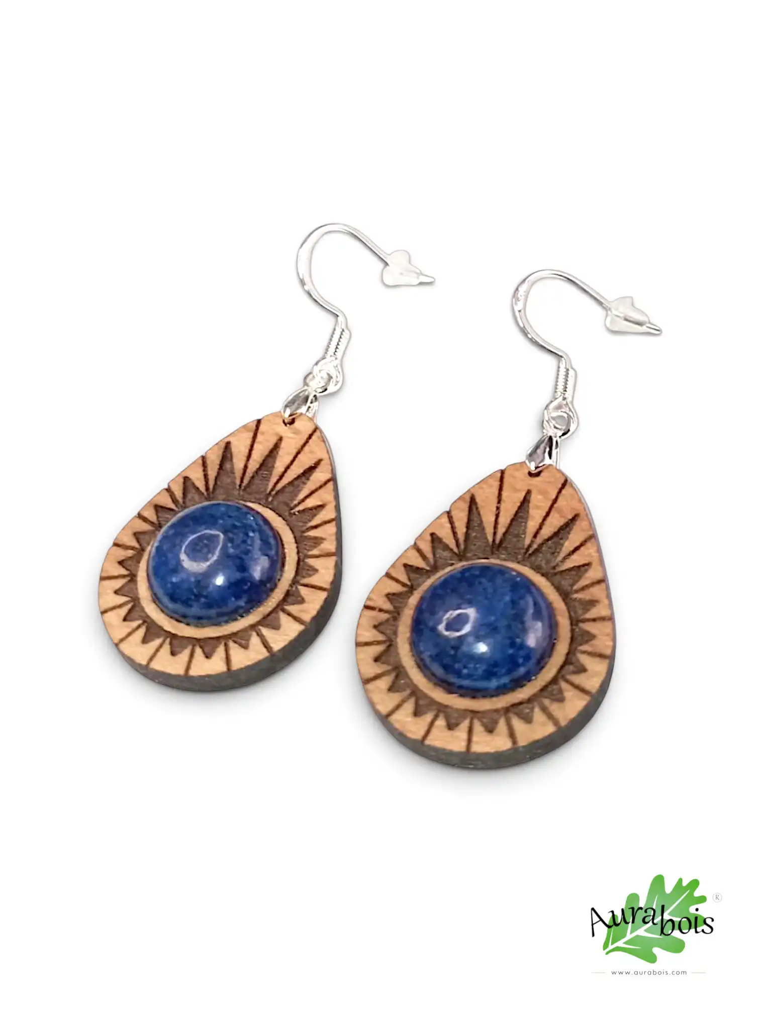 Boucles d'oreilles "Avocat" en bois massif, hêtre et Lapis Lazuli naturelle 3 Boucles d'oreilles Avocat en hêtre massif avec pierre naturelle Lapis Lazuli