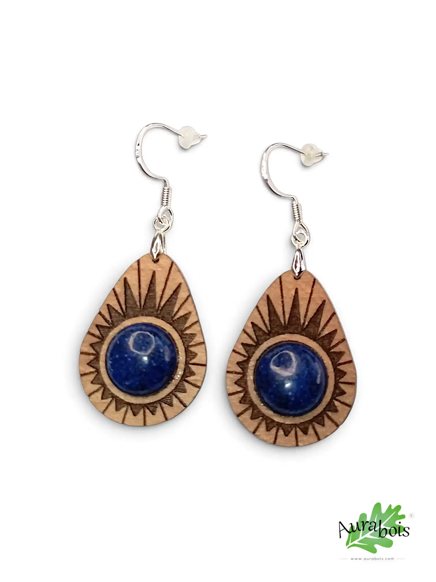 Boucles d'oreilles "Avocat" en bois massif, hêtre et Lapis Lazuli naturelle 4 Boucles d'oreilles Avocat en hêtre massif avec pierre naturelle Lapis Lazuli