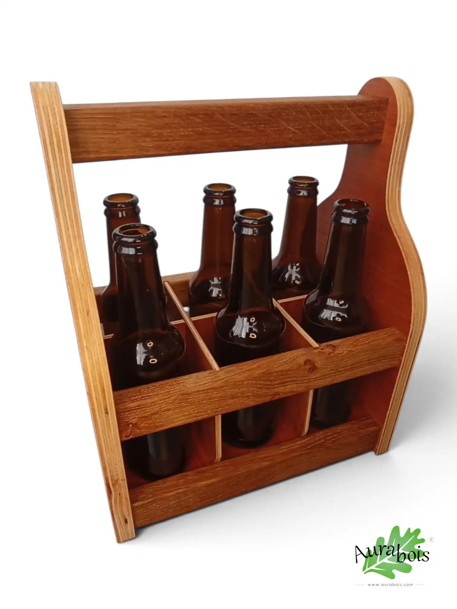 Composition service verres à bière et cocktail (x6 verres) et support en bois massif 3 Caisse à bière en bois massif pour service 6 verres ou bouteilles de 33cl - Artisanat français
