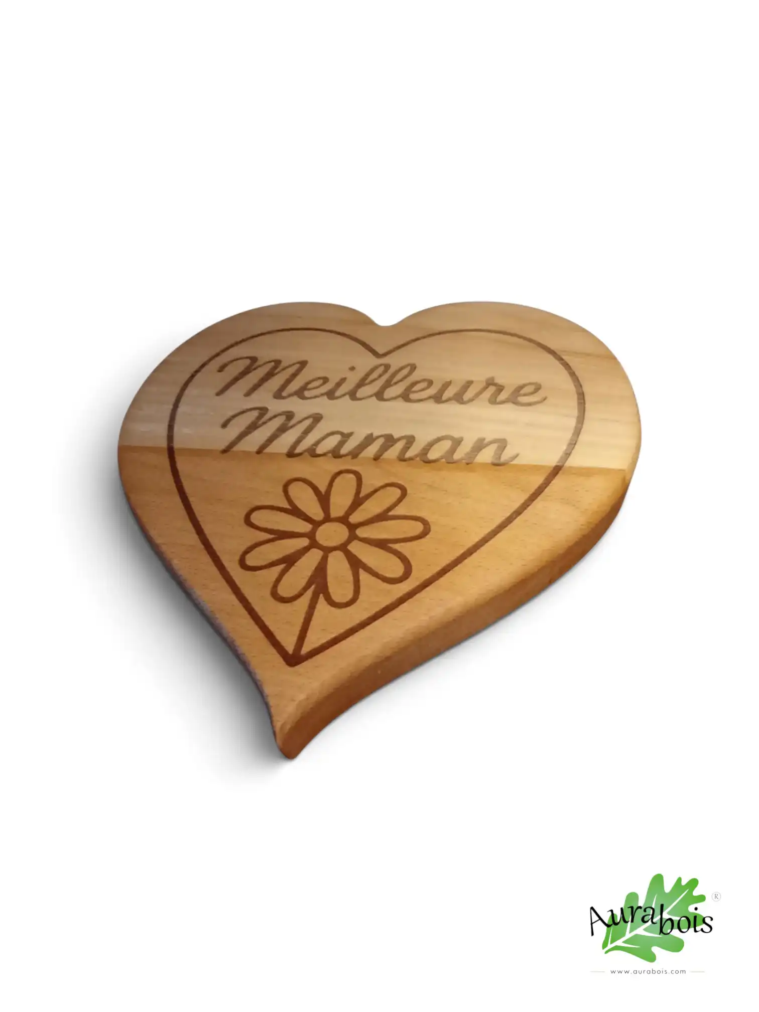 Dessous de plat cœur « Meilleur Maman » – Gravure laser – Bois de hêtre 1 Dessous de plat cœur en hêtre massif gravé « Meilleure Maman » avec motifs floraux