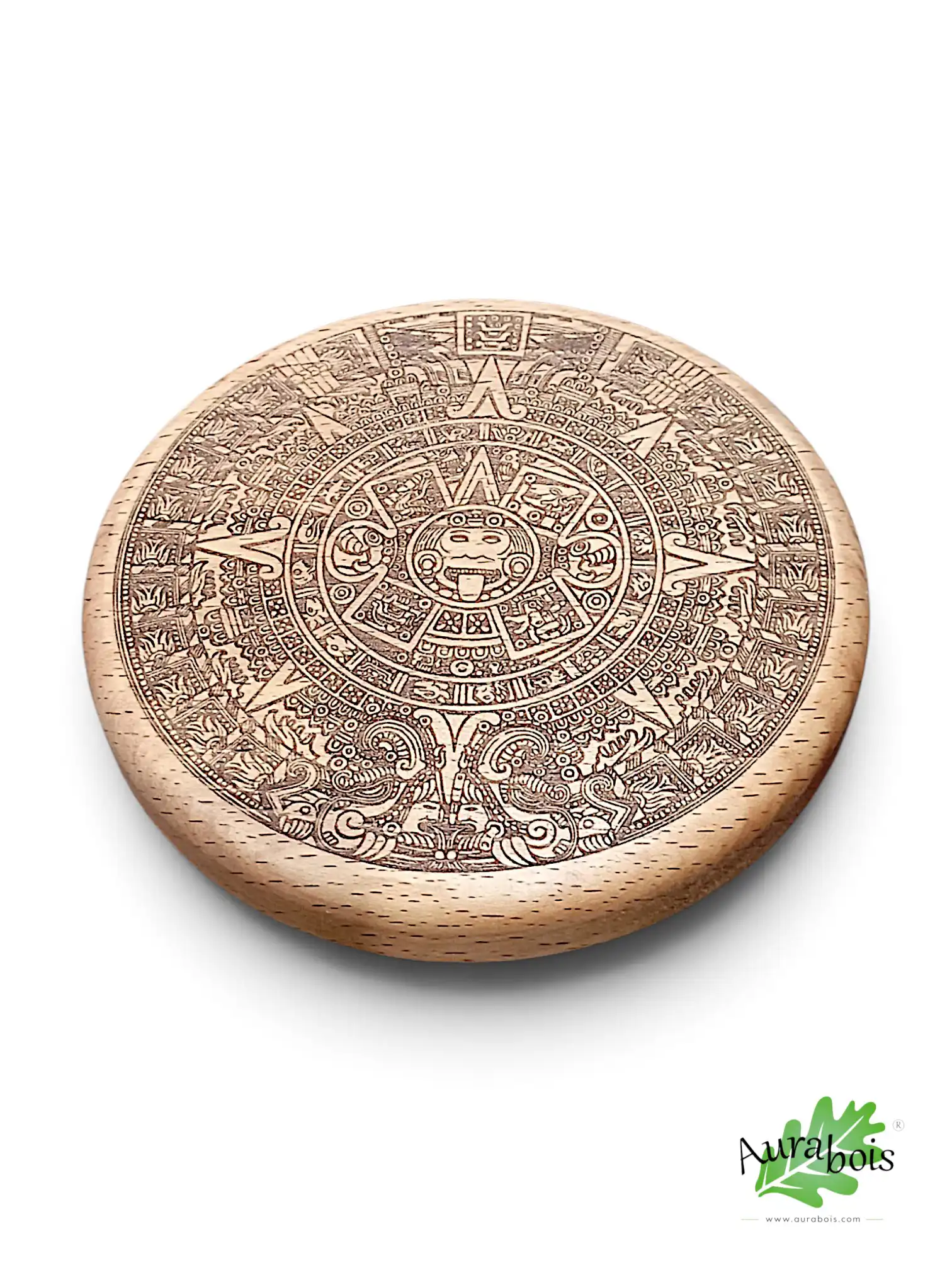 Dessous de plat en bois de hêtre massif – Calendrier Maya gravé au laser 1 Dessous de plat en hêtre massif